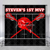Aperturee - Custom Name Black Red Lacrosse 1st Birthday Backdrop